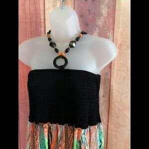 Beautiful Retro Tube Top Sundress by Shoreline With Neon Peacock Print